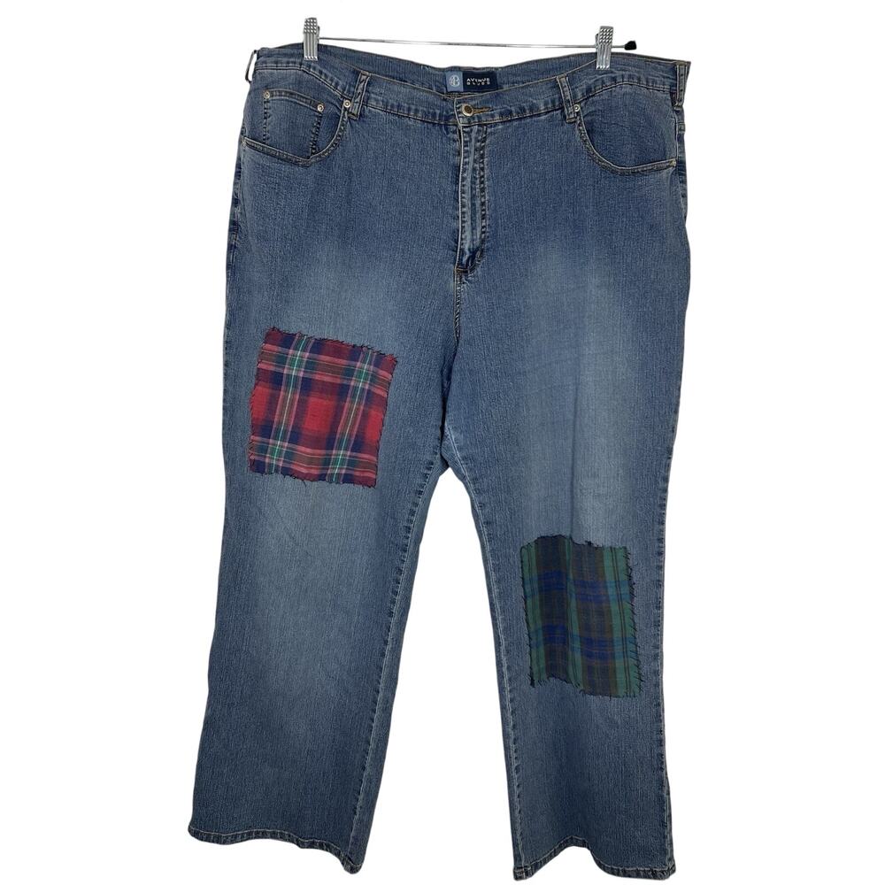 Avenue Blues Womens Wide Leg Jeans Size 24 Plaid Patchwork Fall Denim